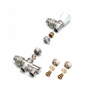 Radiator aansluitset 16mm of 15mm - kraan haaks - zelfdichtend - Compleet
